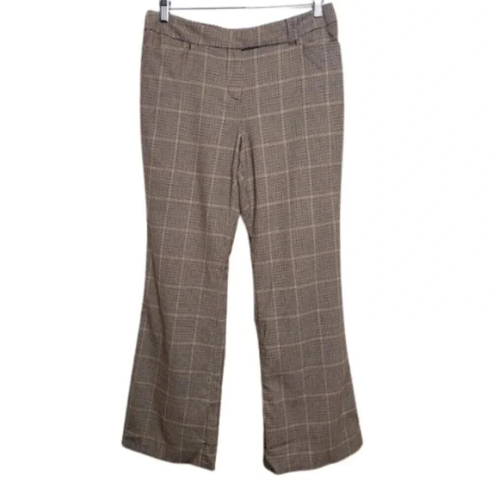 TABOTS Womens 10P Houndstooth Wide  Leg Brown Career Wool Trouser